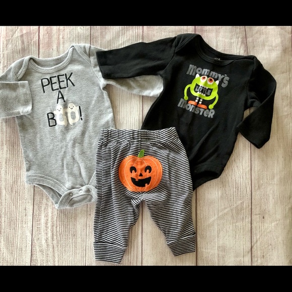 - 3 Pc Bundle 0-3 Mo 1 Pants 2 Bodysuits Halloween - Picture 1 of 5